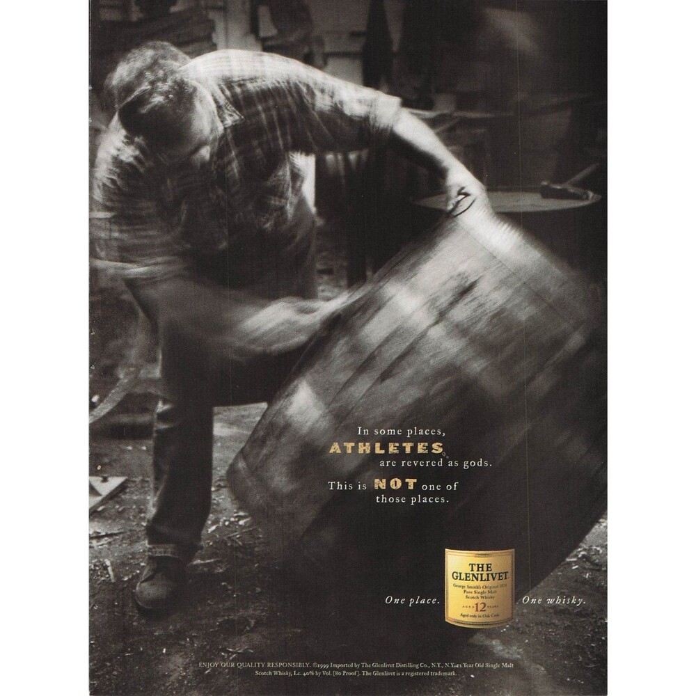 THE GLENLIVET whiskey 2003 Print Ad Pinup Poster vintage athlete barrel gods art